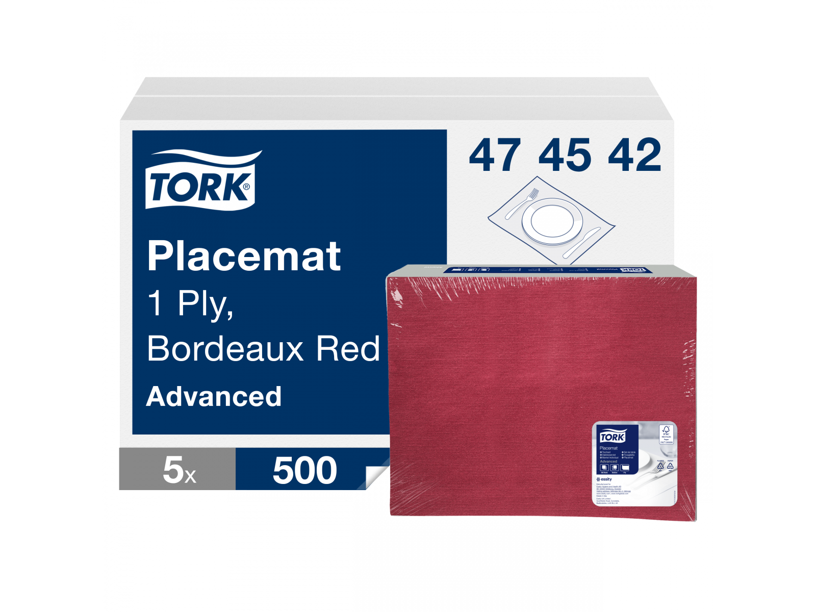 Podkładka pod Nakrycie TORK 30x42 Bordowy 474542 Karton 2500 podkładek (5 x 500)